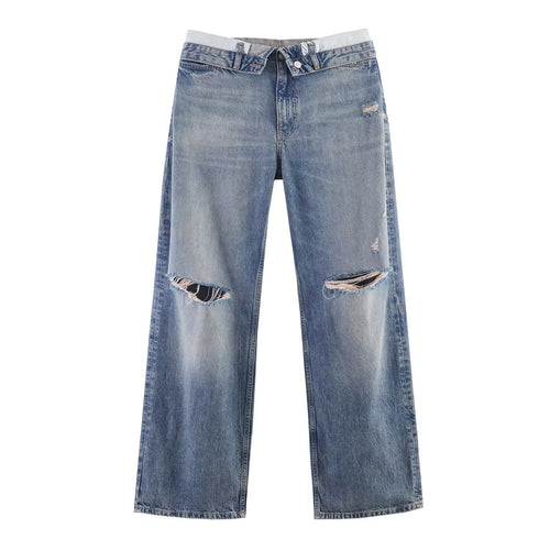 Damen Weitgeschnittene Destroyed-Jeans mit tiefer Leibhöhe und geradem Bein Drune