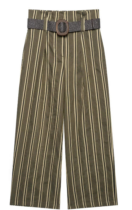 Damen Hochtaillierte Culotte-Hose mit weitem Bein und dekorativem Taillengürtel Drune
