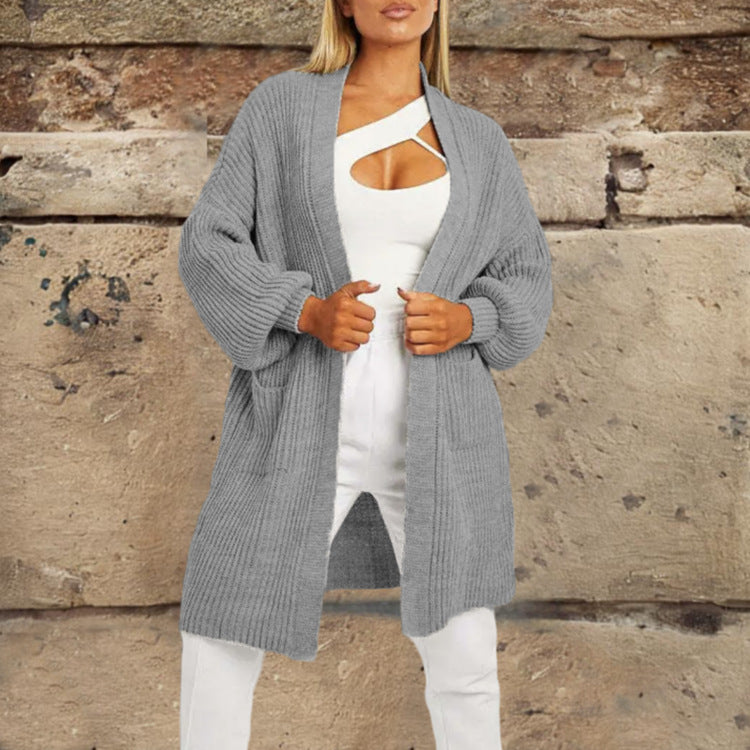 Damen Großer Strickcardigan mit voluminösen Ärmeln und offenen Taschen Drune