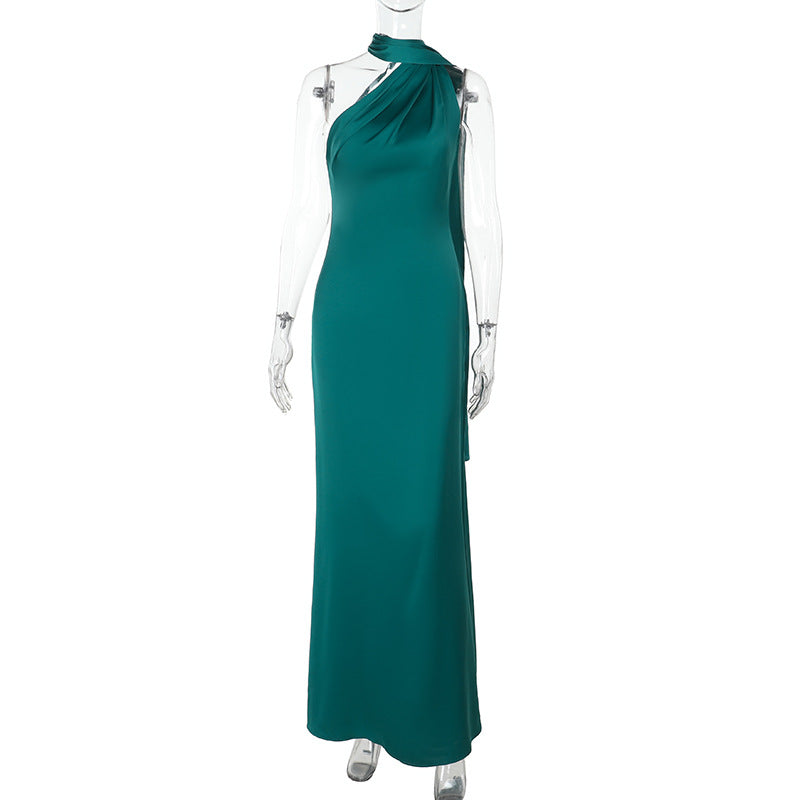 Damen asymmetrisches Maxikleid mit elegantem Wickeldetail Drune