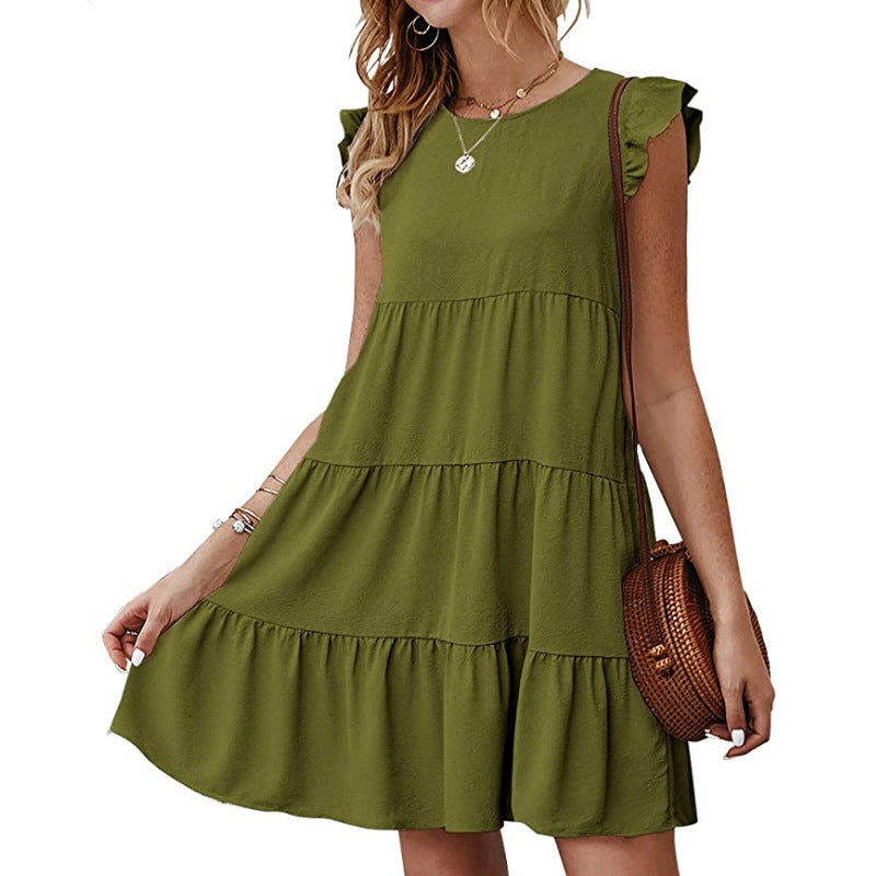 Damen Baumwollkleid mit Volant-Detail und lockerem Schnitt Drune