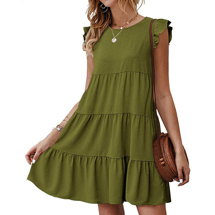 Damen Baumwollkleid mit Volant-Detail und lockerem Schnitt Drune