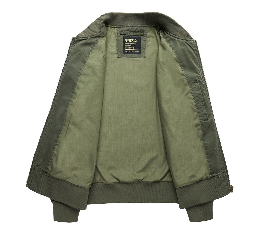 Herren Kurz geschnittener Canvas-Bomber mit Doppel-Frontklappentaschen und Ärmeltasche Drune