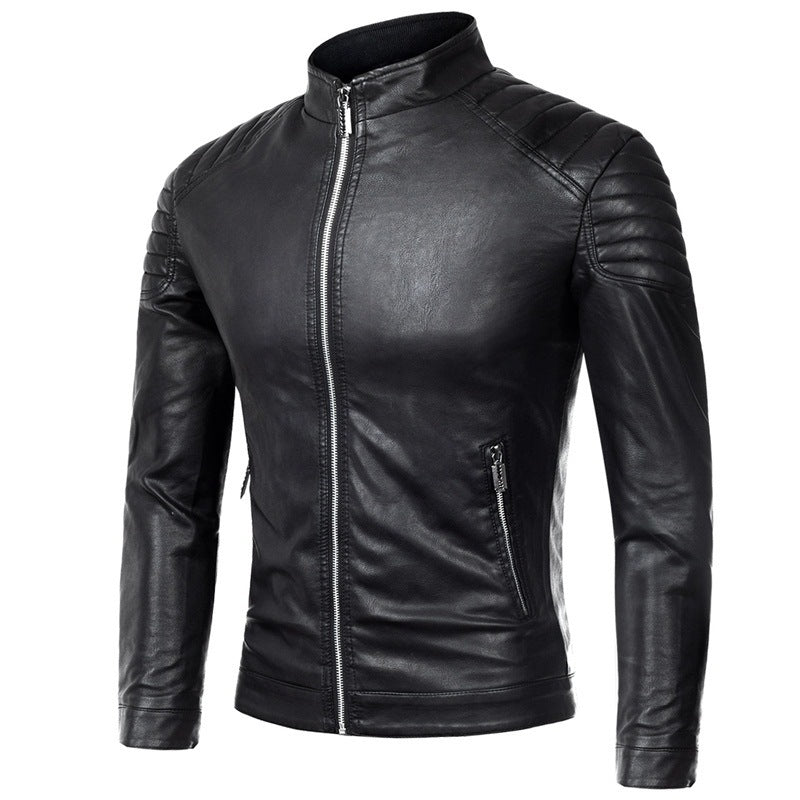 Herren Lederjacke Pilotenblouson mit gesteppter Schulterpartie und Stehkragen Drune