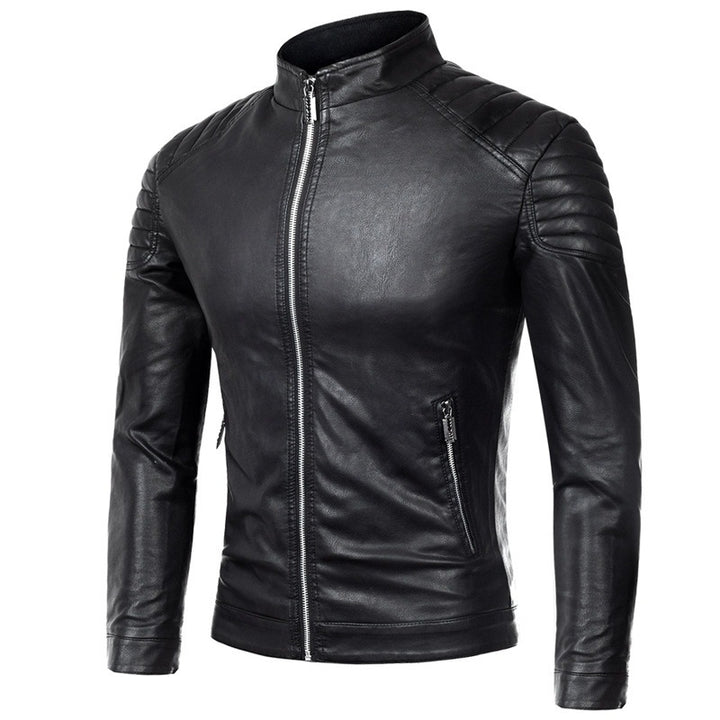 Herren Lederjacke Pilotenblouson mit gesteppter Schulterpartie und Stehkragen Drune