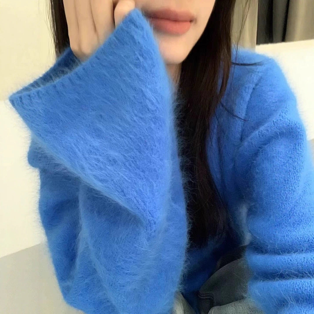 Damen Flauschiger Pullover mit überschnittenen Schultern und weitem Schnitt Drune