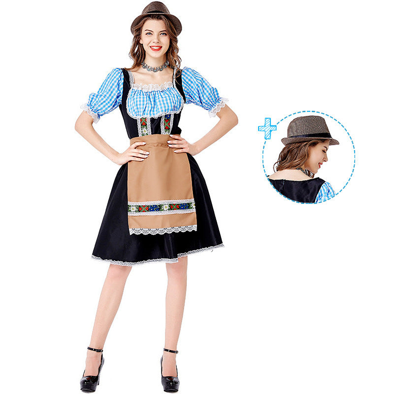 Damen nan folklorisches Oktoberfest-Kostüm im Dirndlstil mit Carmenbluse geschnürtem Mieder und bestickter Schürze Drune