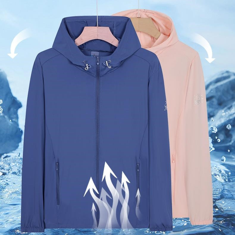 Unisex Leichte wind- und wasserabweisende Kapuzen‑Übergangsjacke mit durchgehendem Reißverschluss, Reißverschlusstaschen & elastischen Bündchen Drune
