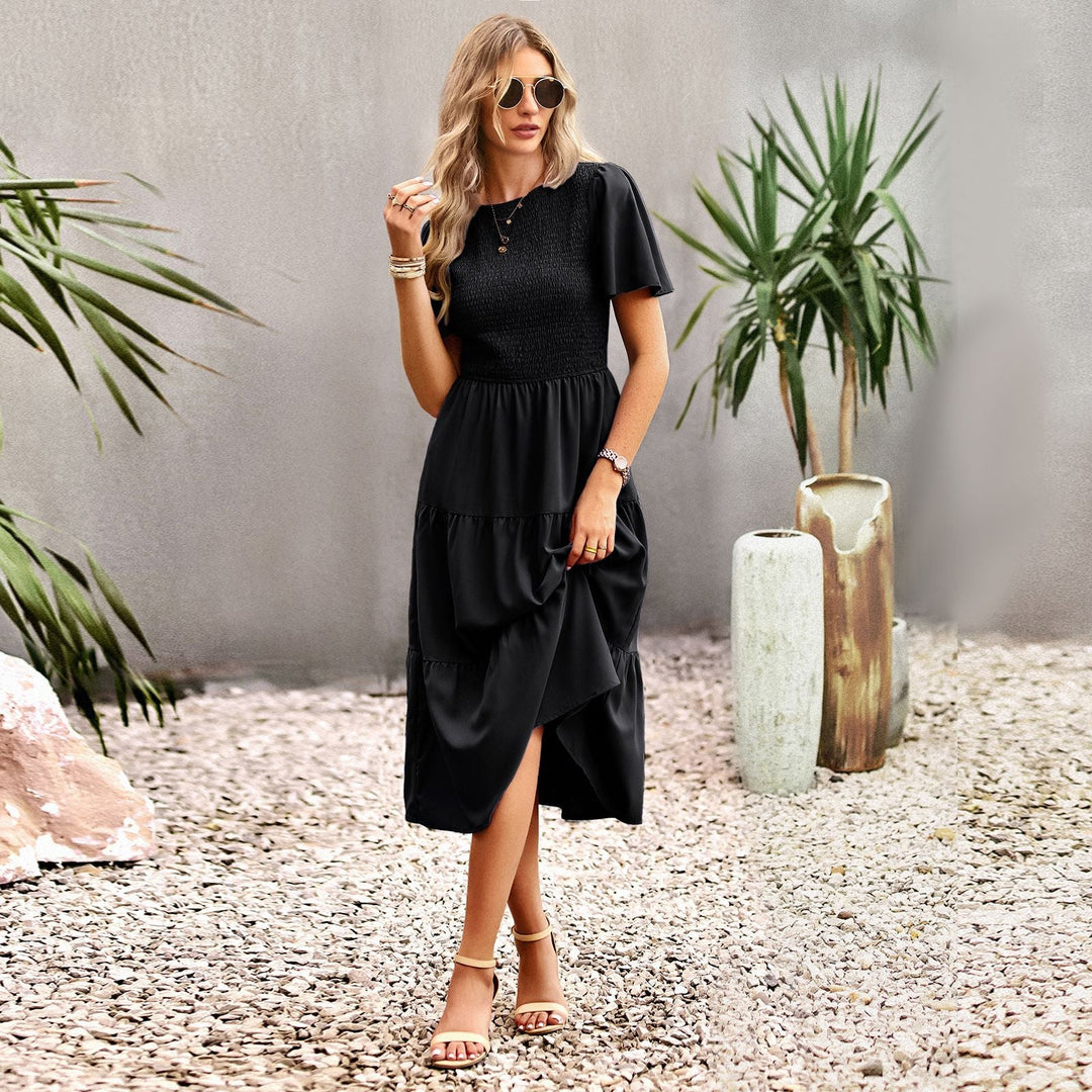 Damen Midikleid mit schwingendem Rüschensaum und elastischem Oberteil Drune