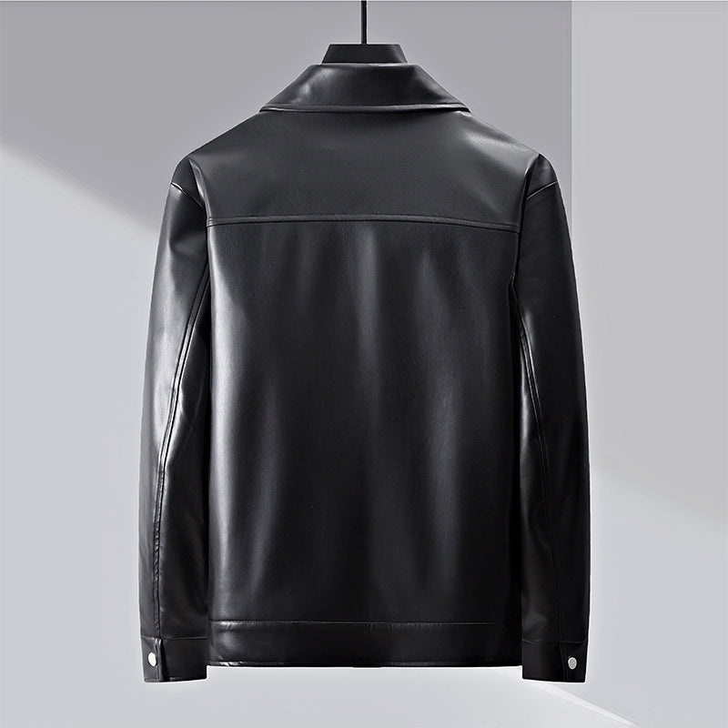 Herren minimalistische Lederimitatjacke mit durchgehendem Reißverschluss und aufgesetzten Brusttaschen Drune