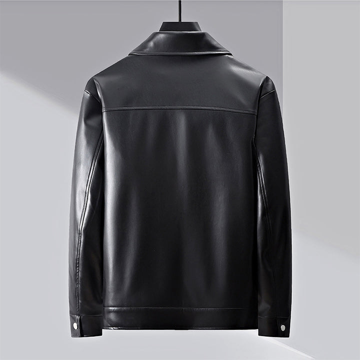 Herren minimalistische Lederimitatjacke mit durchgehendem Reißverschluss und aufgesetzten Brusttaschen Drune
