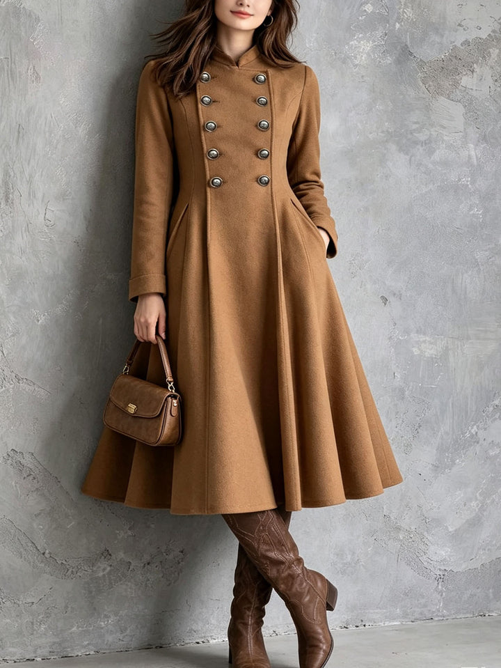 Damen tailliertes Mantelkleid mit doppelreihiger Knopfleiste und ausgestelltem Rock Drune