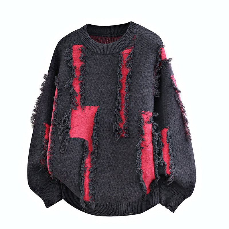 Herren Oversize Strickpullover mit Fransenapplikationen und Balloonärmeln Drune