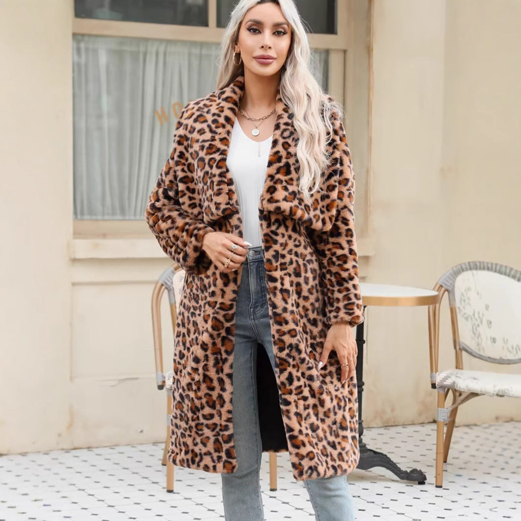 Damen Lange Leopardmuster Drune