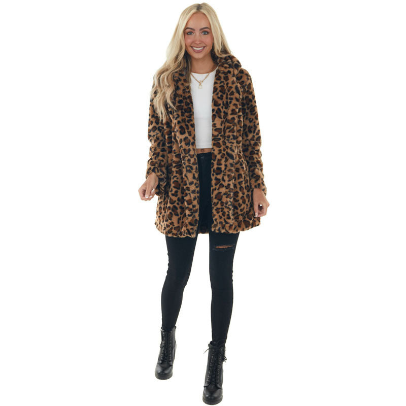 Damen Modische Kuscheljacke im Leopardenmuster Drune