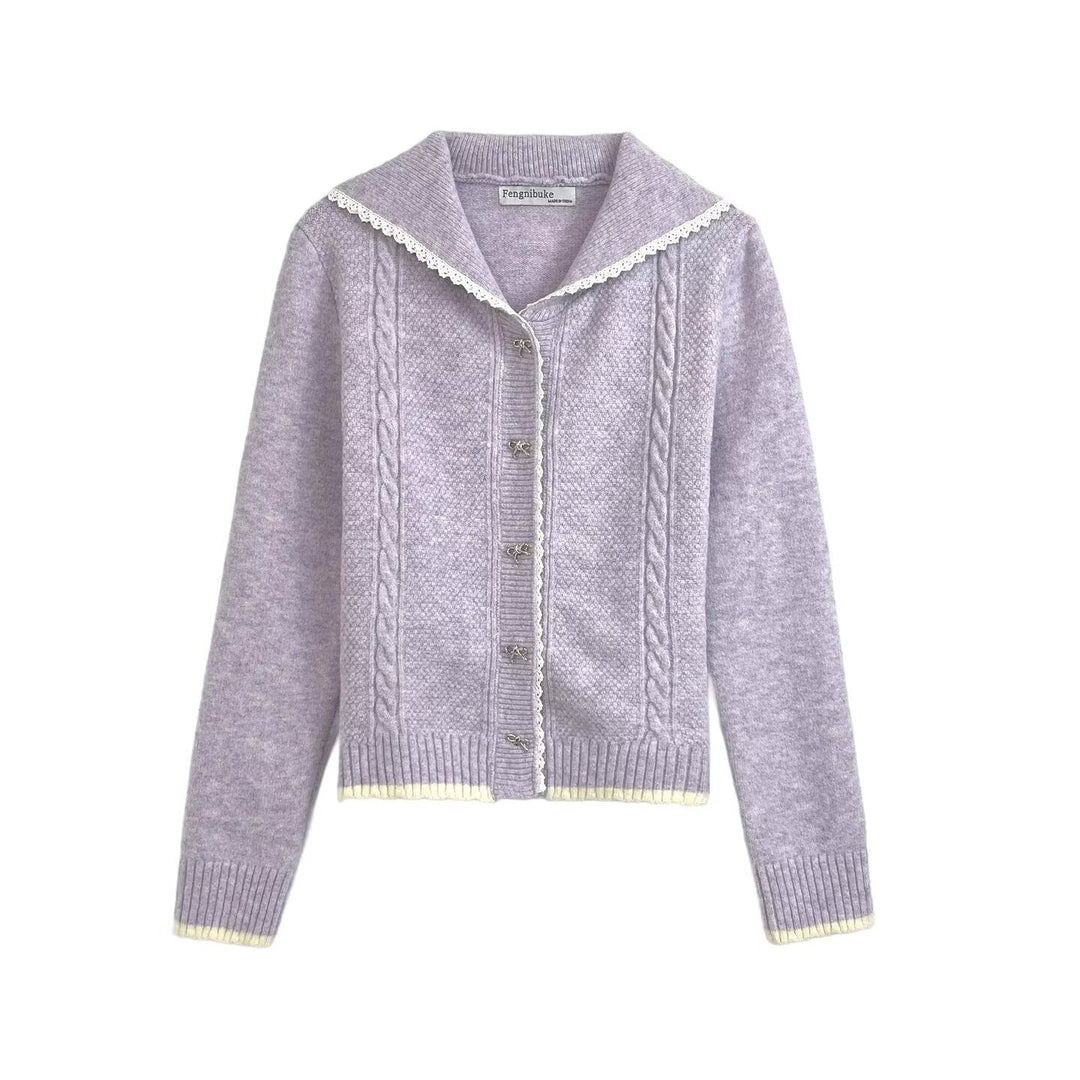 Damen Strickjacke mit romantischen Häkelbesätzen und klassischem Styling Drune
