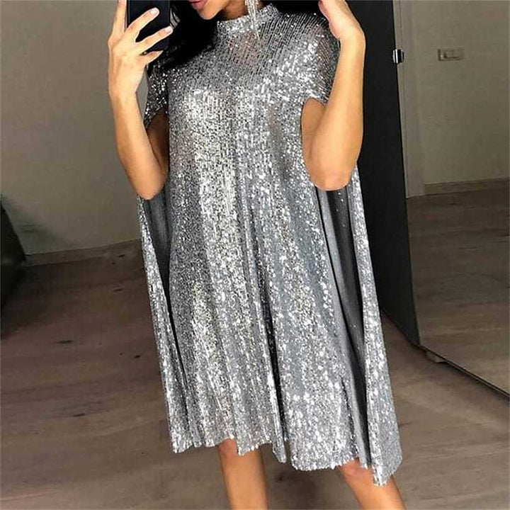 Damen elegantes glitzerndes Abendkleid mit weitem Schnitt und schimmerndem Look Drune