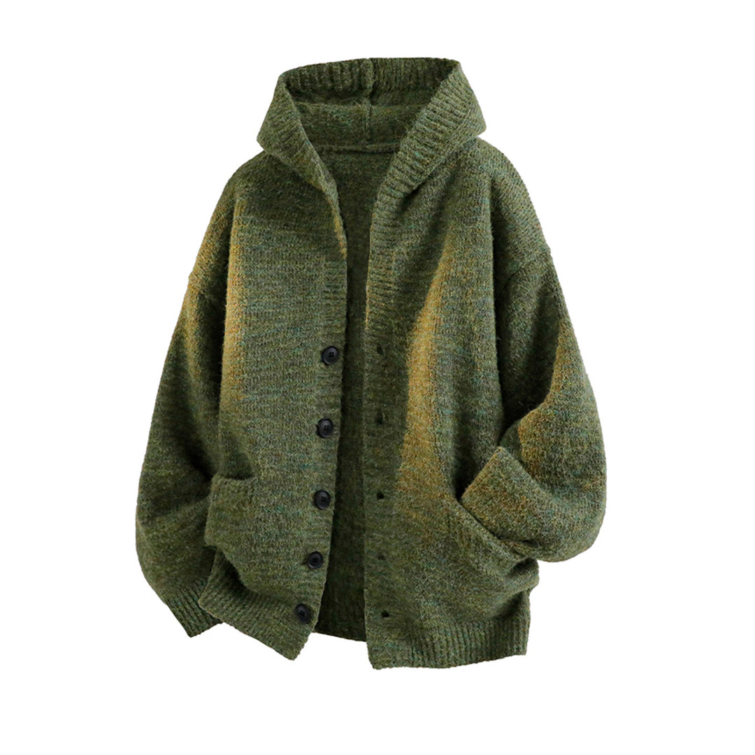 Damen Gemütliche Strickjacke mit Kapuze und Knöpfen Drune