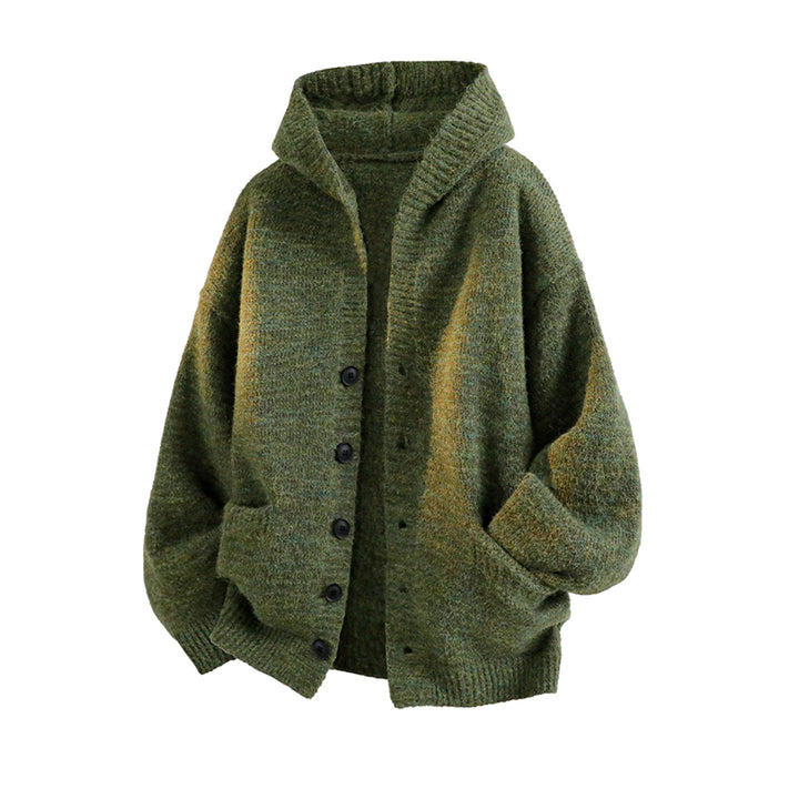 Damen Gemütliche Strickjacke mit Kapuze und Knöpfen Drune