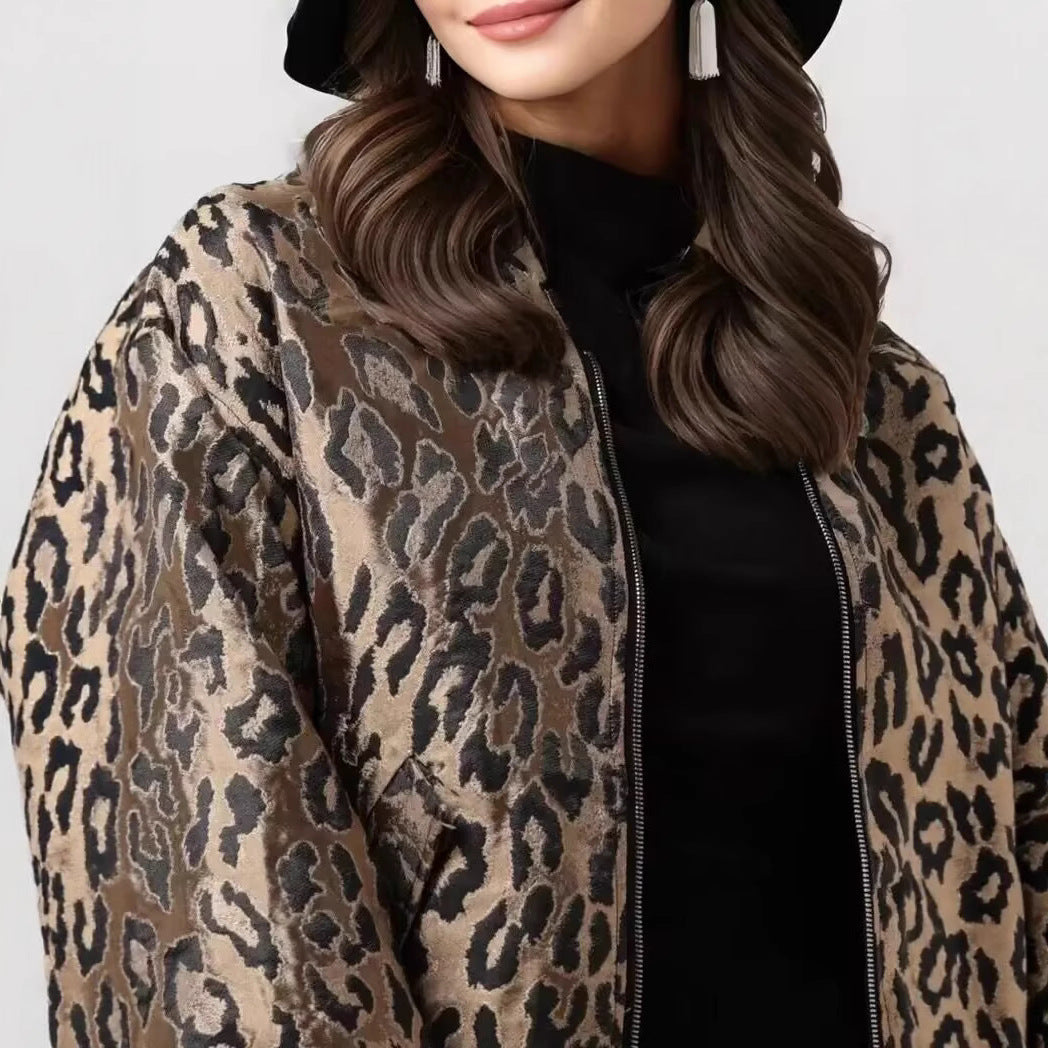 Damen modische Bomberjacke mit auffälligem Leopardenmuster Drune