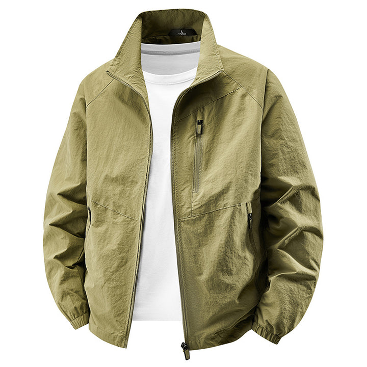 Herren  leichte Ripstop Reißverschluss-Front Stehkragen Reise Utility Jacke Drune
