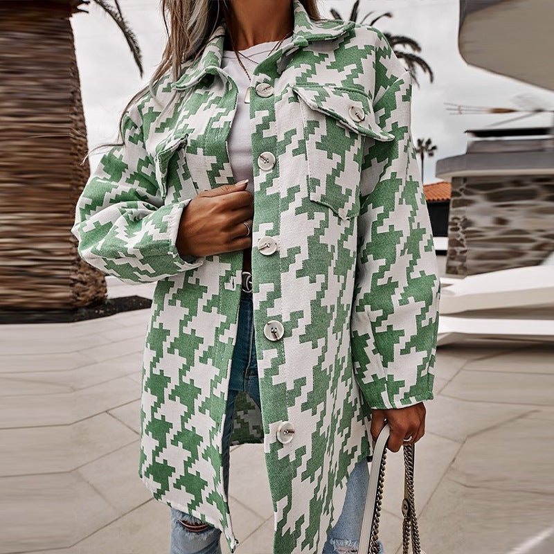 Damen Langarm-Shirtjacke im Chevron-Muster mit praktischen Taschen Drune