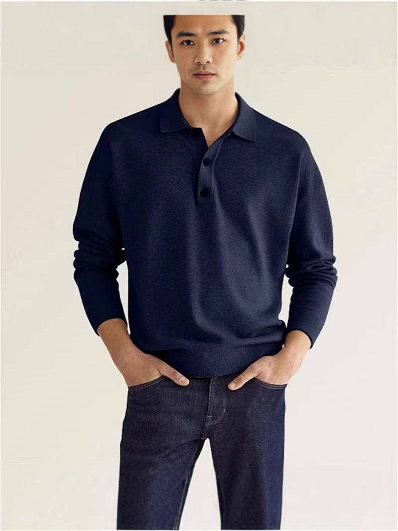 Herren hochwertiges Sweatshirt mit modernem Polo-Kragen und eleganten Knopfdetails Drune