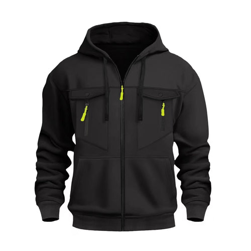 Herren Kapuzen-Sweatjacke mit durchgehendem Reißverschluss, zwei zip-Brusttaschen und ergonomischen Bündchen Drune