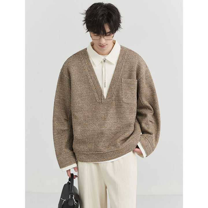 Herren Oversized V-Ausschnitt Pullover mit innovativem Strukturdesign Drune