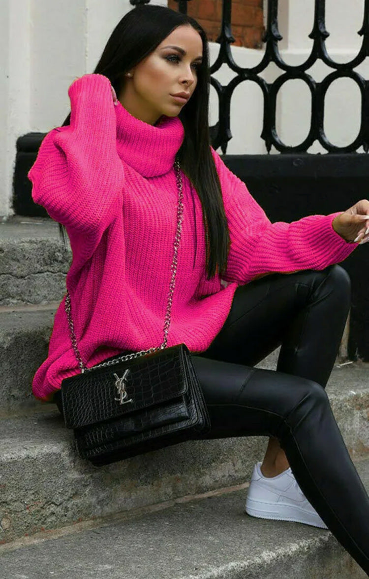 Damen Oversized Strickpullover mit hohem Kragen und modernem Schnitt Drune