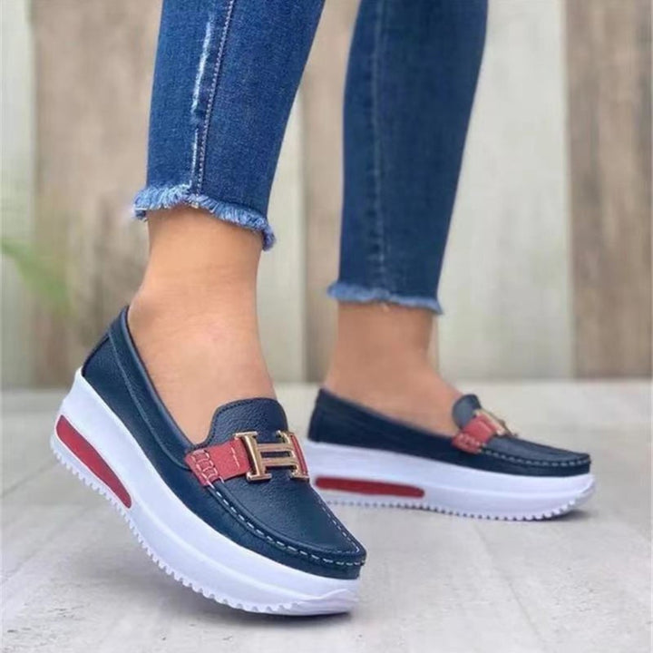 Damen  leichte Plateau-Slipper im Mokassinstil mit luftgepolsterter Gummisohle Drune