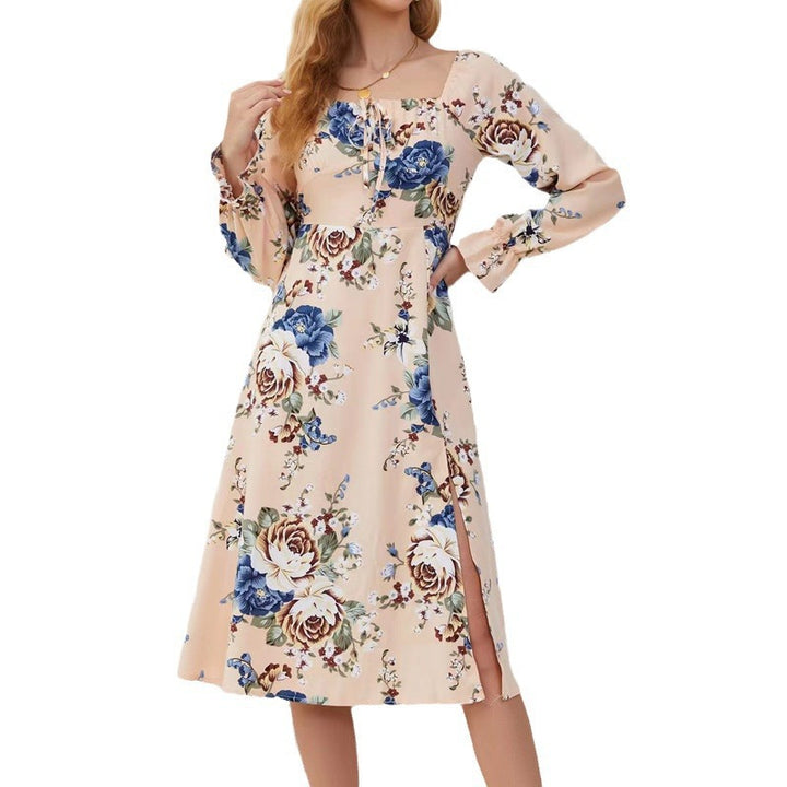 Damen Midi-Kleid mit floralem Muster und seitlichen Schlitzen Drune