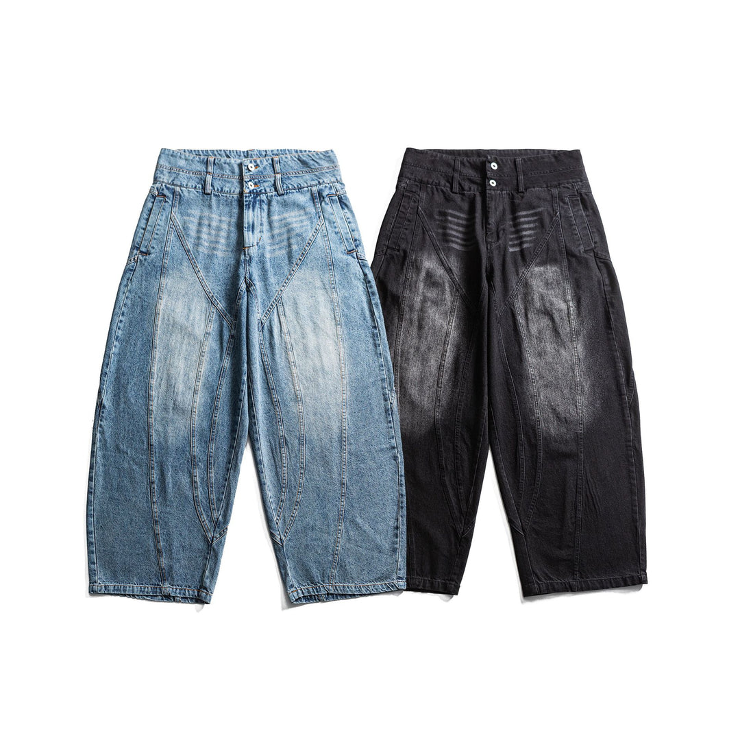 Damen hochtaillierte Ballon-Jeans mit Ziernähten und elastischem Saum Drune
