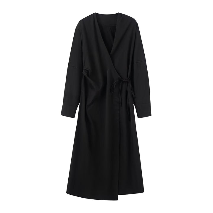 Damen Wickel‑Midikleid mit V‑Ausschnitt und Bindegürtel Drune