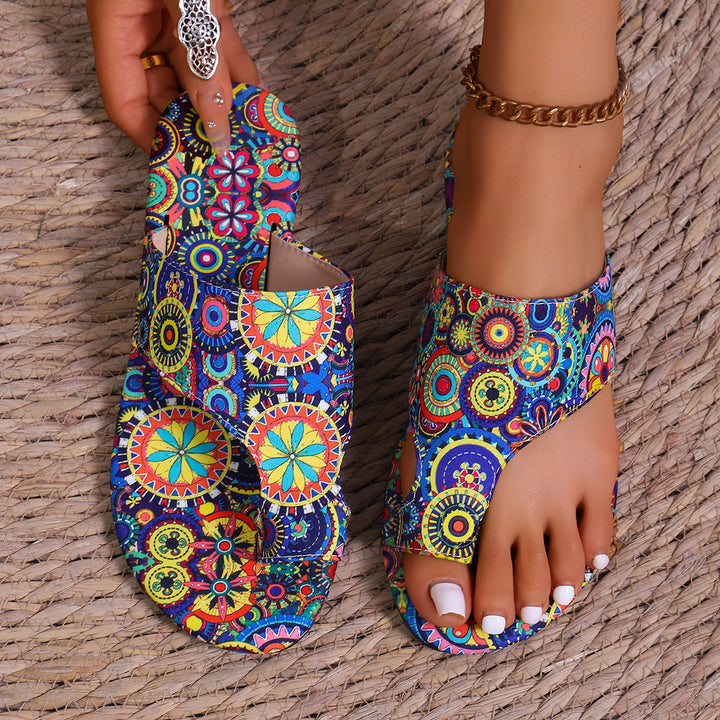 Damen Boho-Zehentrenner Sandalen mit ergonomischem Fußbett Drune