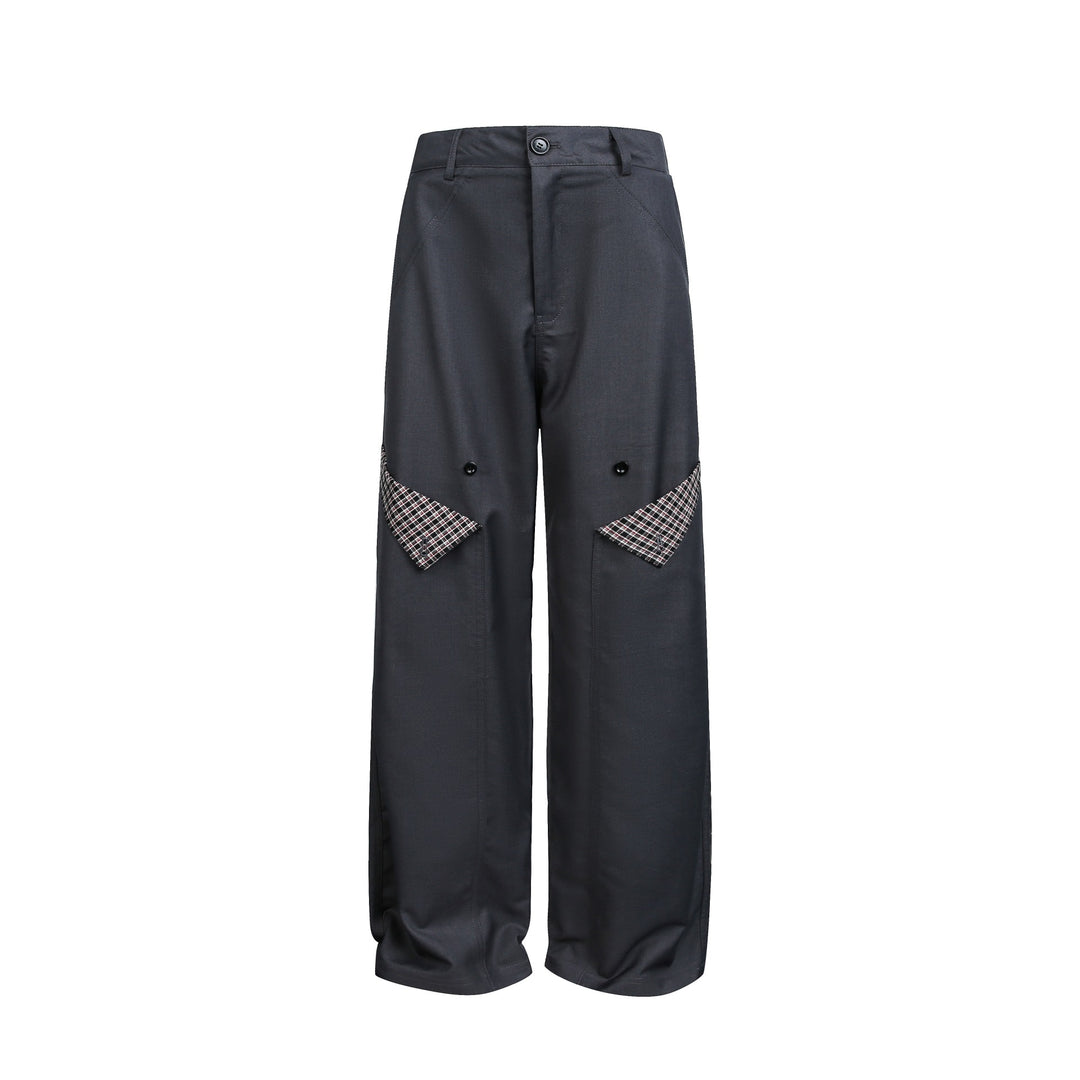 Damen Hochgeschnittene weite Cargohose mit Karomuster‑Pattentaschen Drune