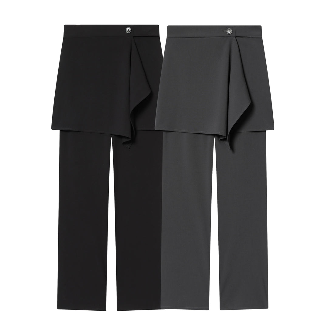 Damen nan Highwaist-Hose mit weitem Bein und asymmetrischem Wickelrock-Overlayer Drune