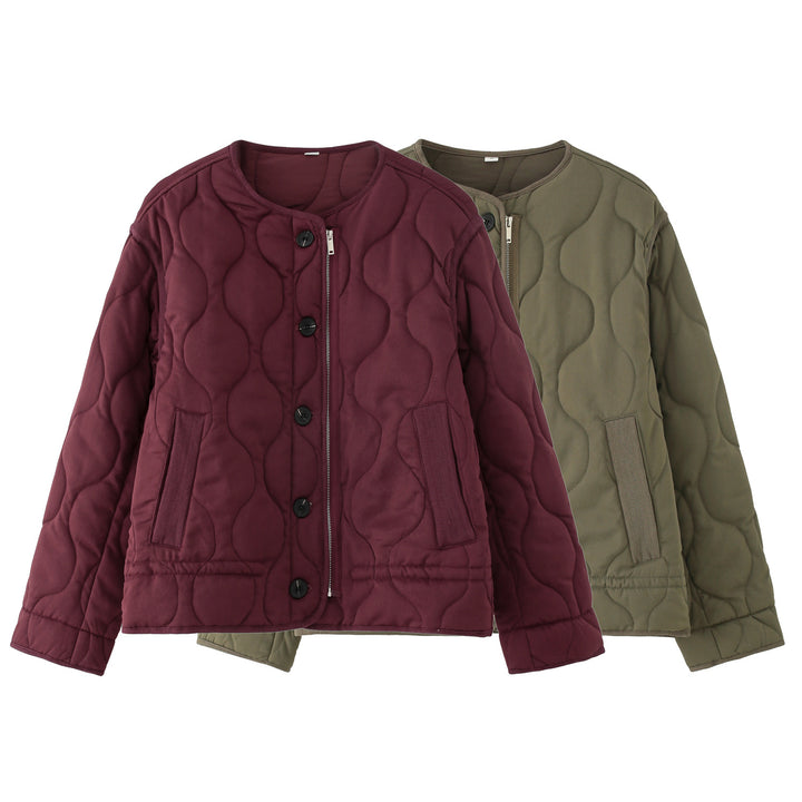 Damen Steppjacke mit rundem Steppmuster, Rundhals und Zwei-Wege-Reißverschluss Drune