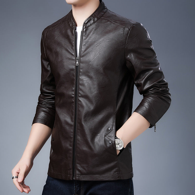 Herren schlanker Lederoptik-Blouson im Aviator-Minimalstil mit Stehkragen und Reißverschlussärmeln Drune
