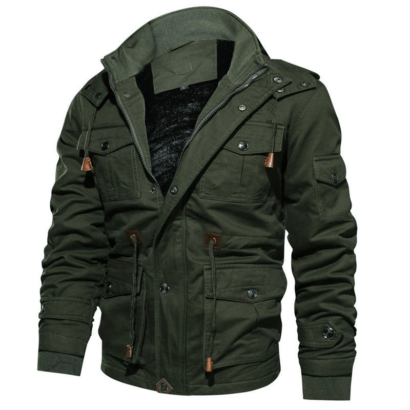Herren Gefütterte Canvas-Utility-Parka mit Teddyfleece-Innenfutter und Mehrfachtaschen Drune