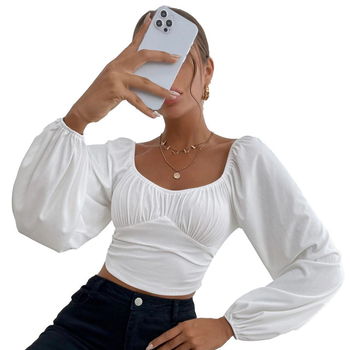 Damen cropped Oberteil mit schickem Puffärmel-Design und figurbetonter Passform Drune