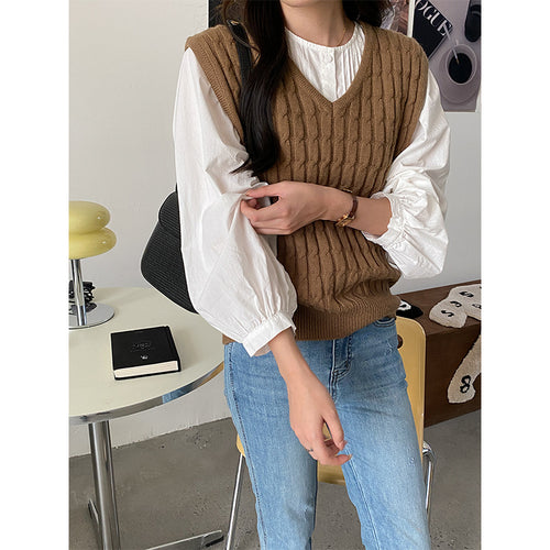 Damen Modischer Strickpullover ohne Ärmel Drune