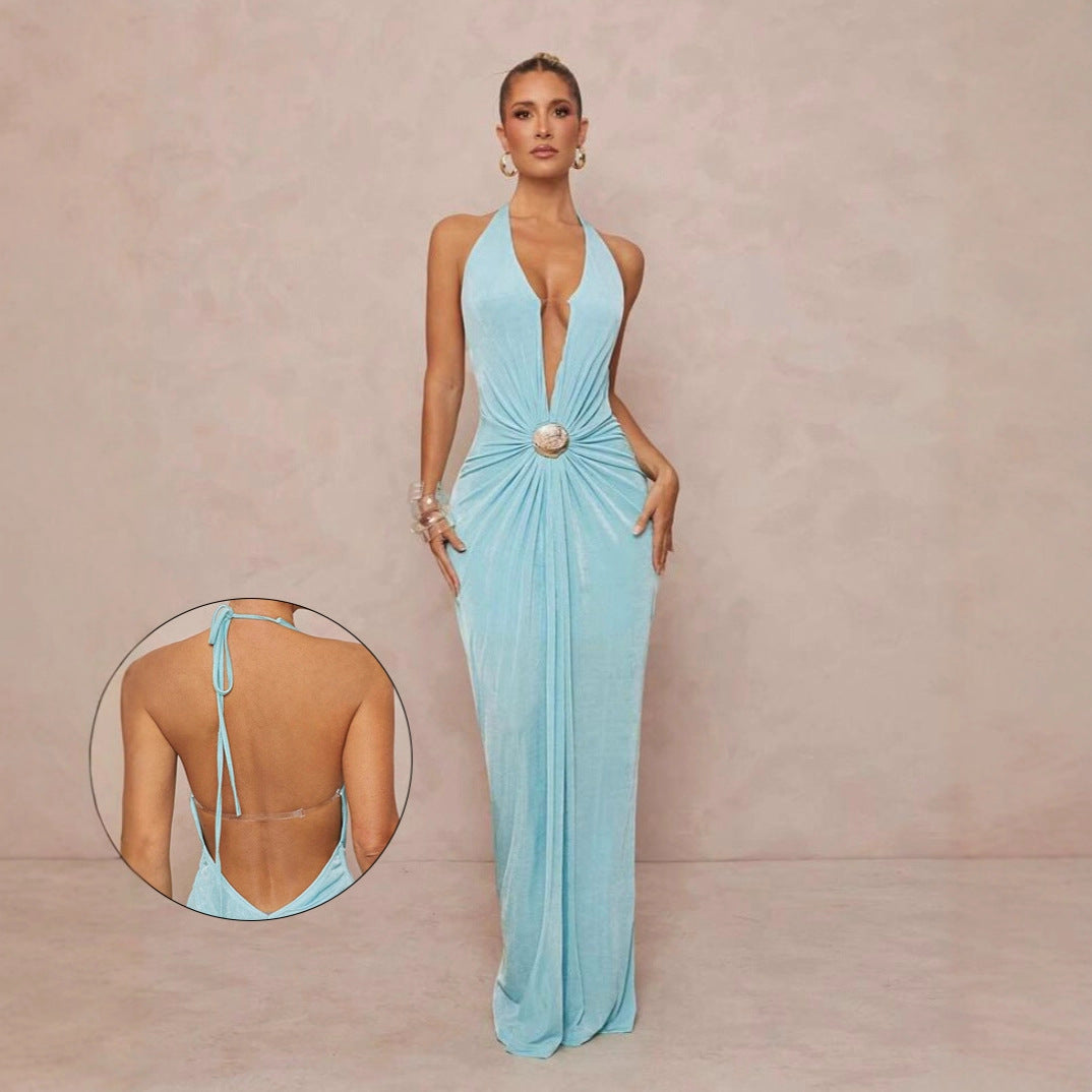 Damen Glamouröses Abendkleid mit tiefem V-Ausschnitt und eleganter Drapierung Drune