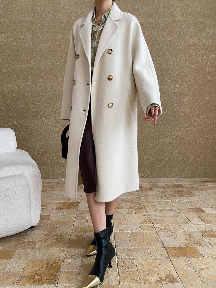 Damen eleganter Oversized-Mantel mit doppelter Knopfleiste und weich gefüttertem Innenfutter Drune