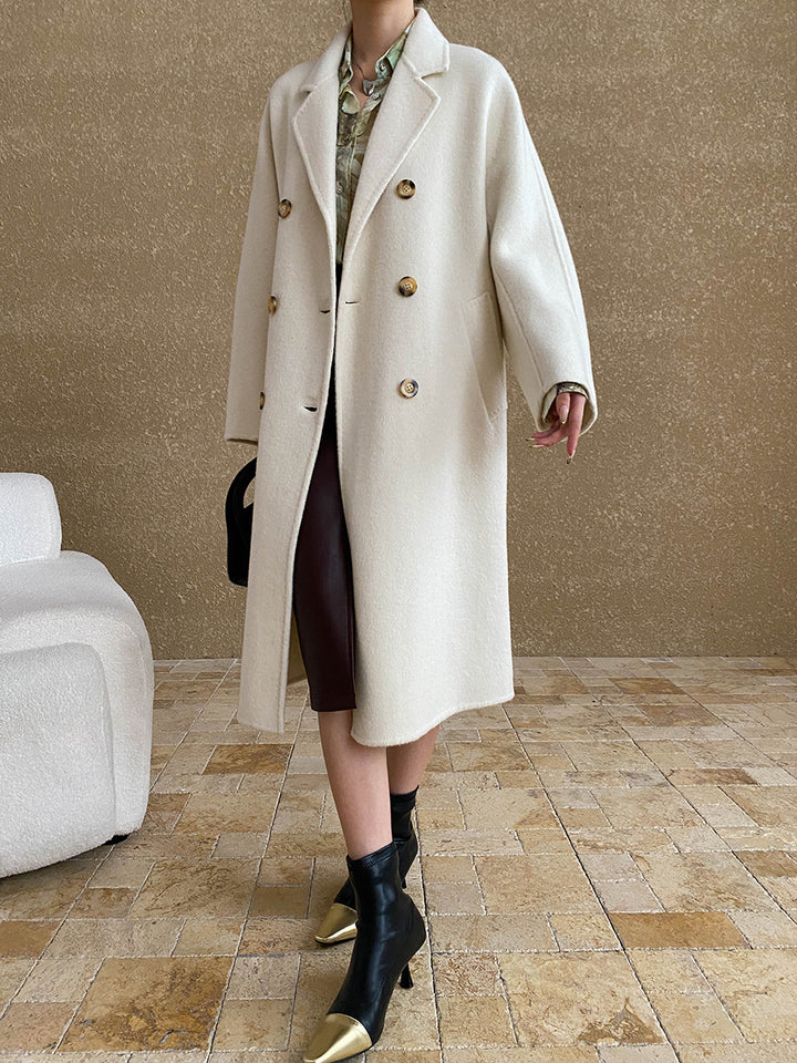 Damen eleganter Oversized-Mantel mit doppelter Knopfleiste und weich gefüttertem Innenfutter Drune