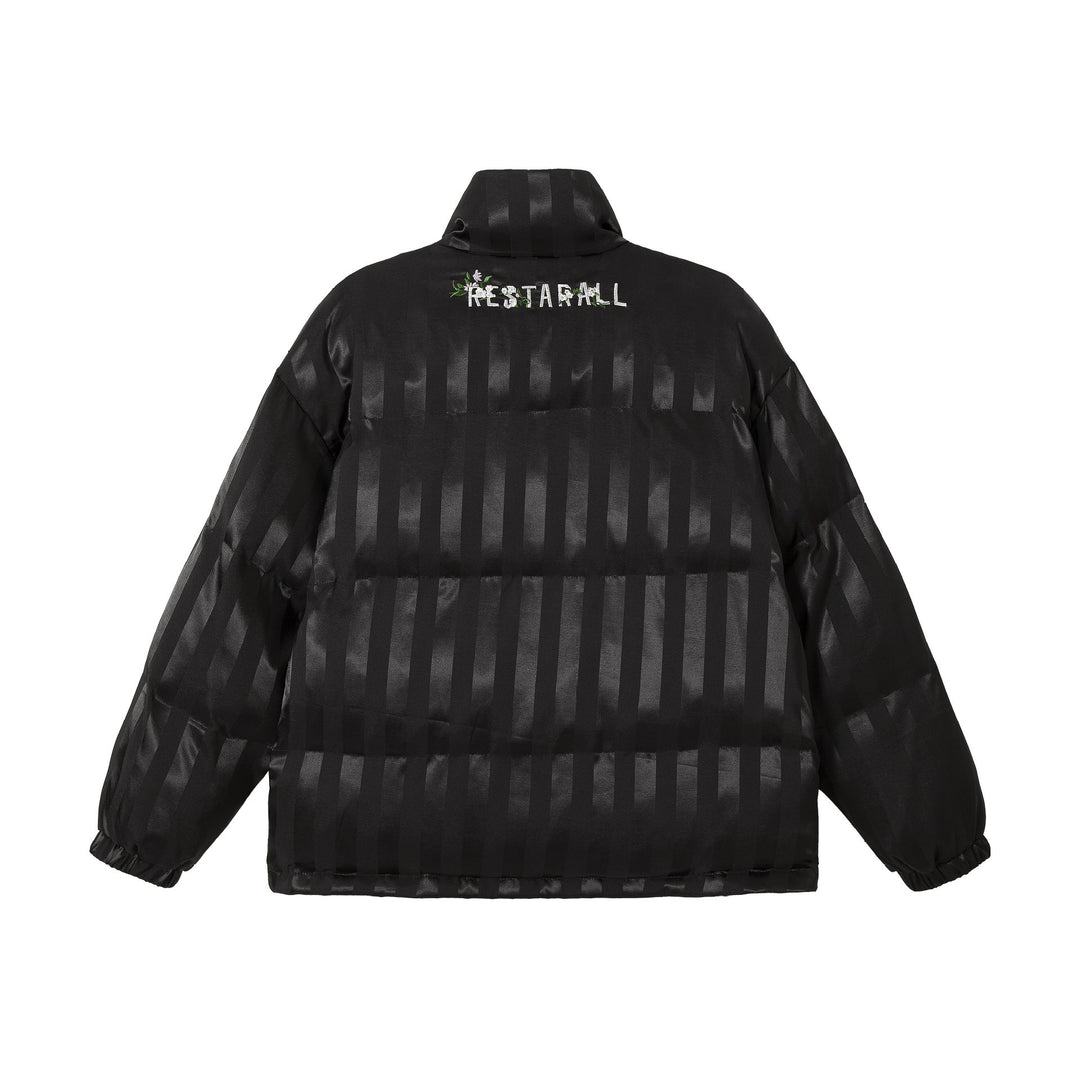 Damen Boxy gesteppte Satin‑Pufferjacke mit floralem Stickdetail Drune