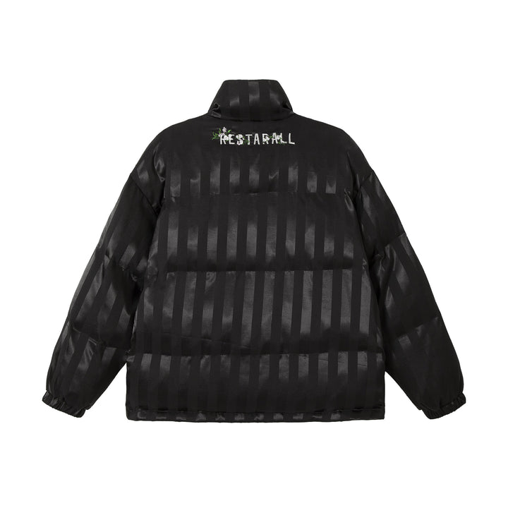 Damen Boxy gesteppte Satin‑Pufferjacke mit floralem Stickdetail Drune