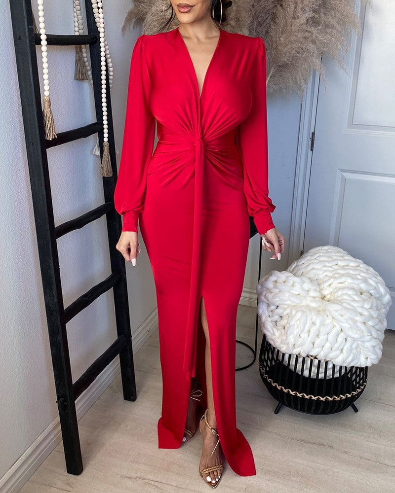 Damen Elegantes Abendkleid mit schimmerndem V-Ausschnitt und figurbetontem Schnitt Drune
