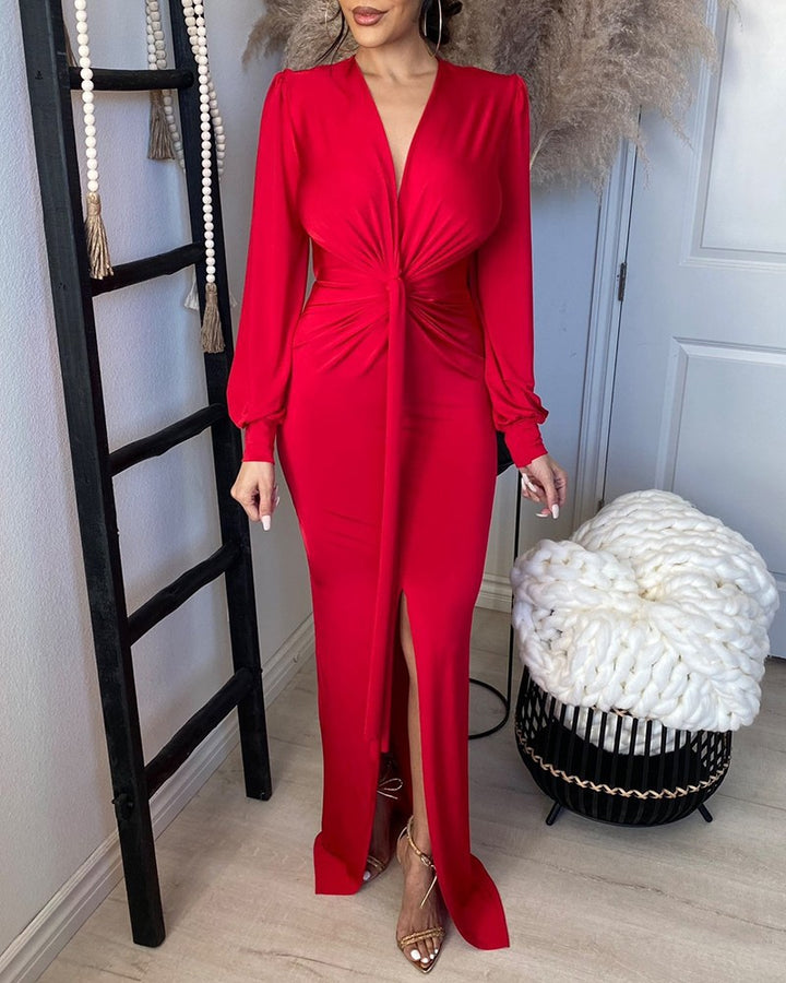 Damen Elegantes Abendkleid mit schimmerndem V-Ausschnitt und figurbetontem Schnitt Drune