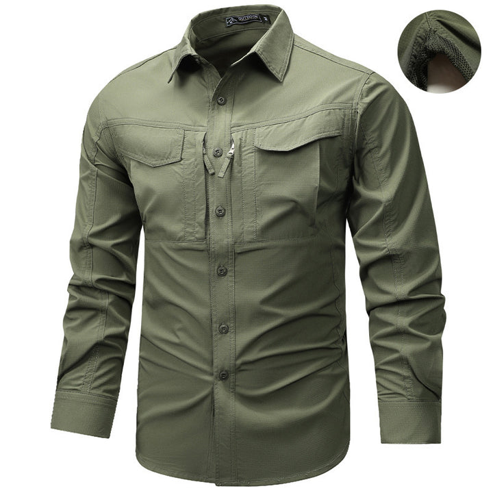 Herren Langarm Outdoor-Hemd mit Ripstop, Brustklappen und Reißverschlusstasche Drune